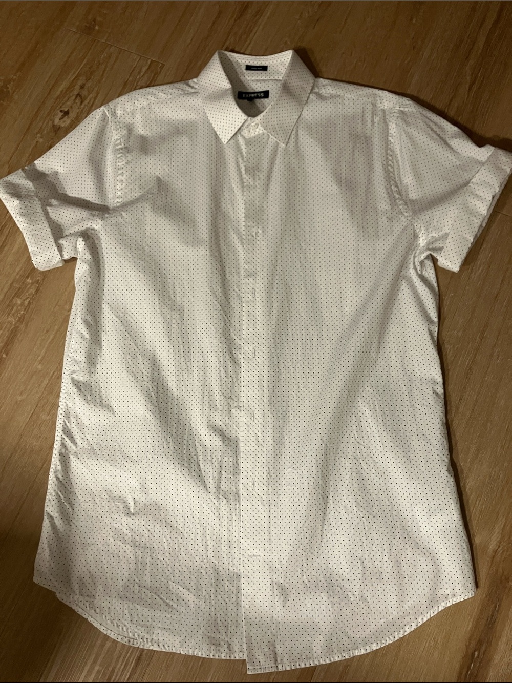 Mens Express White Short-Sleeve Button-Down Shirt with Mini Dot Print